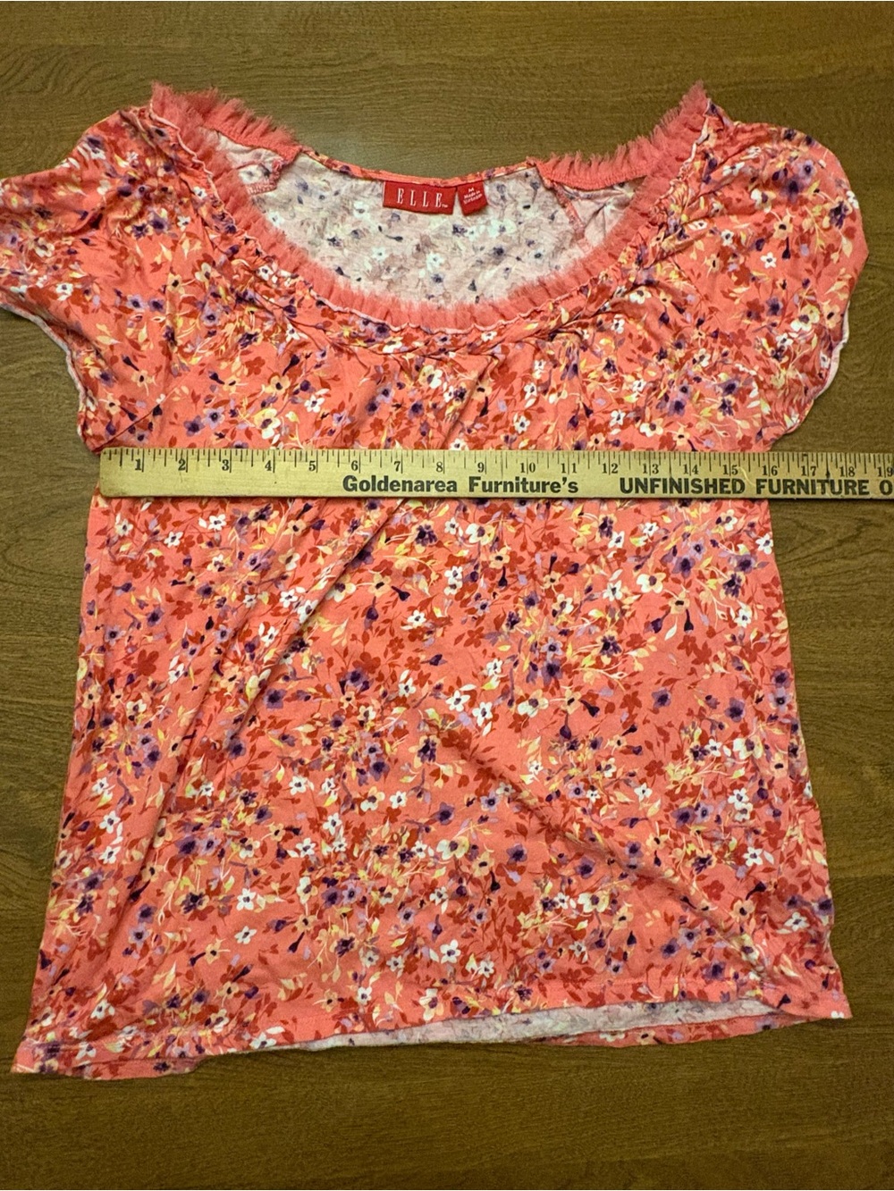 ELLE Coral Pink Floral Scoop-Neck Blouse - Picture 2 of 5